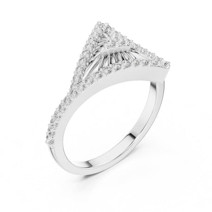 Riora geometric triangle moissanite diamond gold ring with minimalist modern design, perfect for statement jewelry and special occasions.