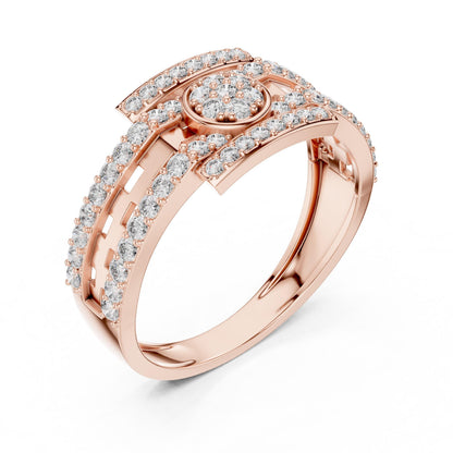 Riora luxurious CZ halo band ring in rose silver with sparkling stones, hypoallergenic statement wedding and anniversary jewelry