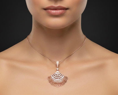 Moissanite Fan Pendant Necklace – Rose Gold Art Deco Style