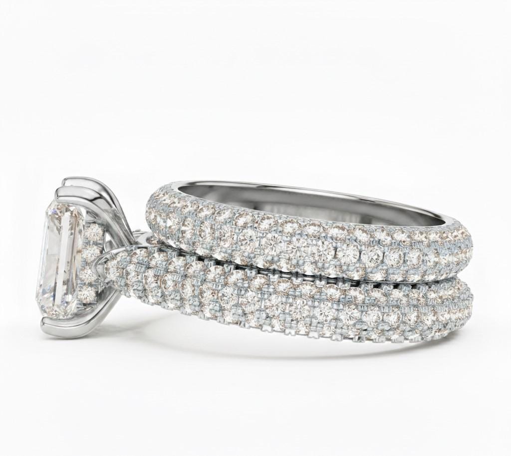 Radiant Cut CZ Engagement Ring | Pave Eternity Band | Gold, Rose Gold & Silver