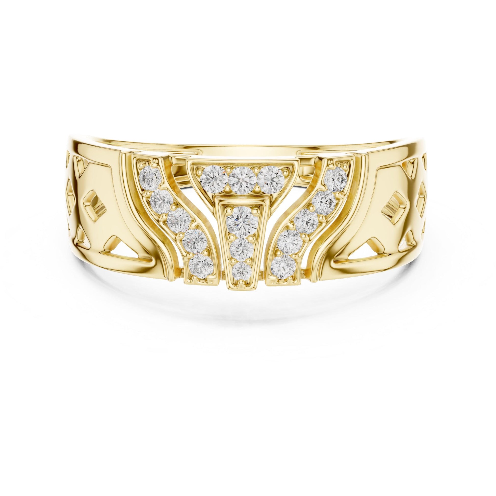 Riora gold rose moissanite diamond statement cocktail ring with bold design, perfect for weddings and special occasions