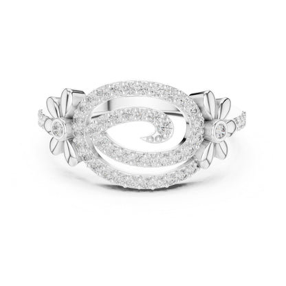 Rose gold floral swirl moissanite diamond engagement ring with vintage-inspired design, featuring intricate floral details and sparkling stones.