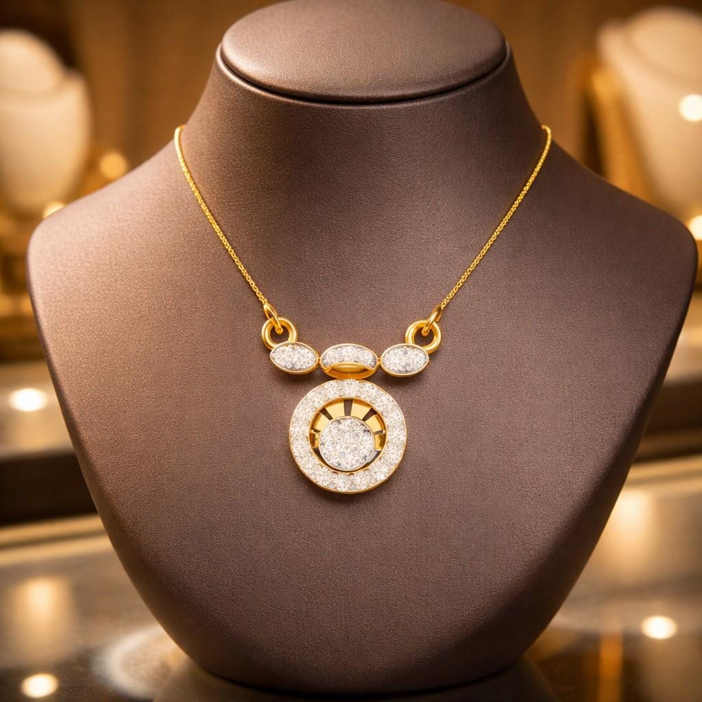 Riora moissanite halo pendant necklace in gold, rose gold, and silver with an adjustable chain and circular design.