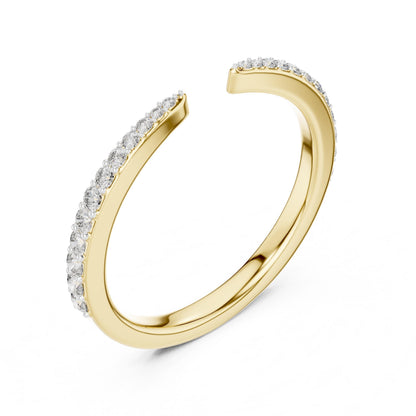 Riora open cuff moissanite ring in rose gold with diamond-style accents and minimalist half eternity design.