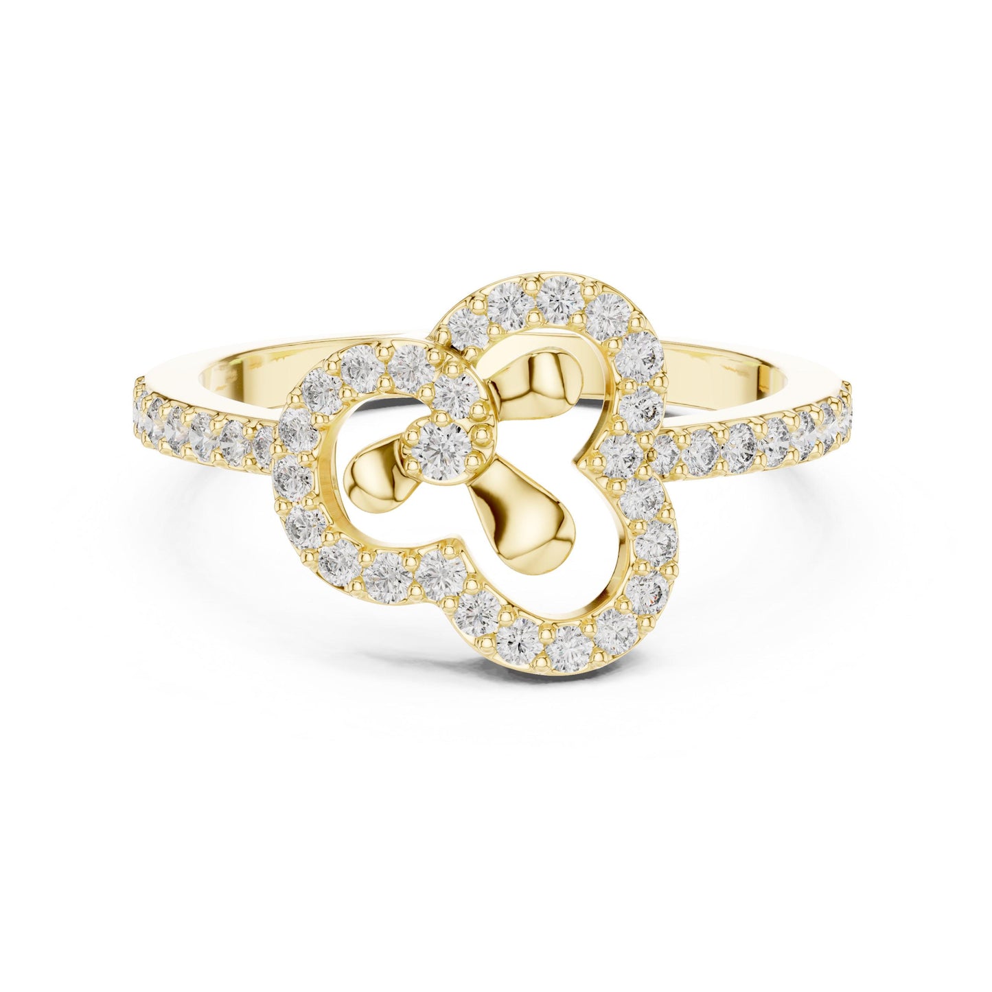 Riora floral gold rose gold minimalist ring with clover-shaped moissanite diamonds, elegant jewelry for women