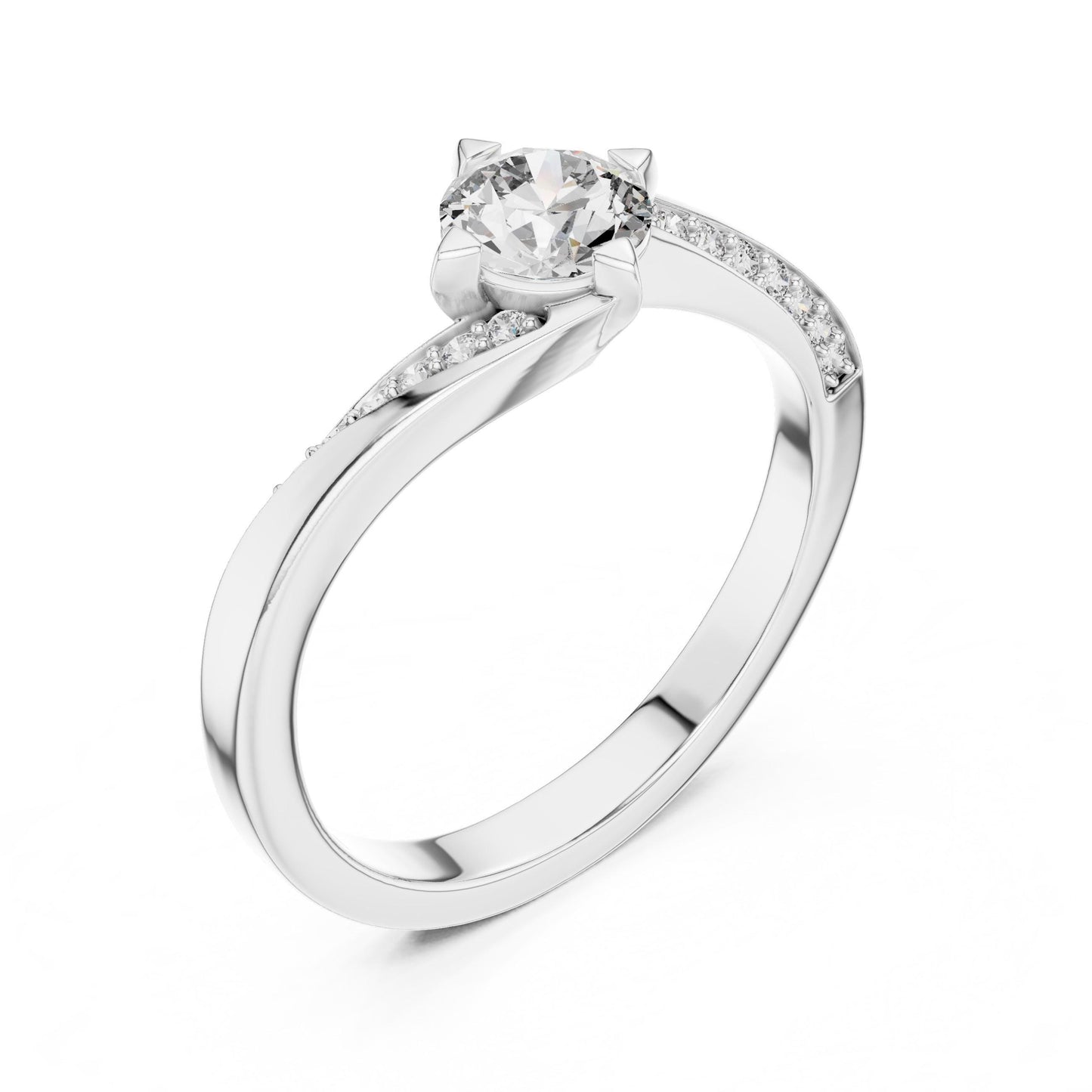 Riora twisted moissanite diamond engagement ring with round cut stones, unique wedding band for women, elegant promise ring design
