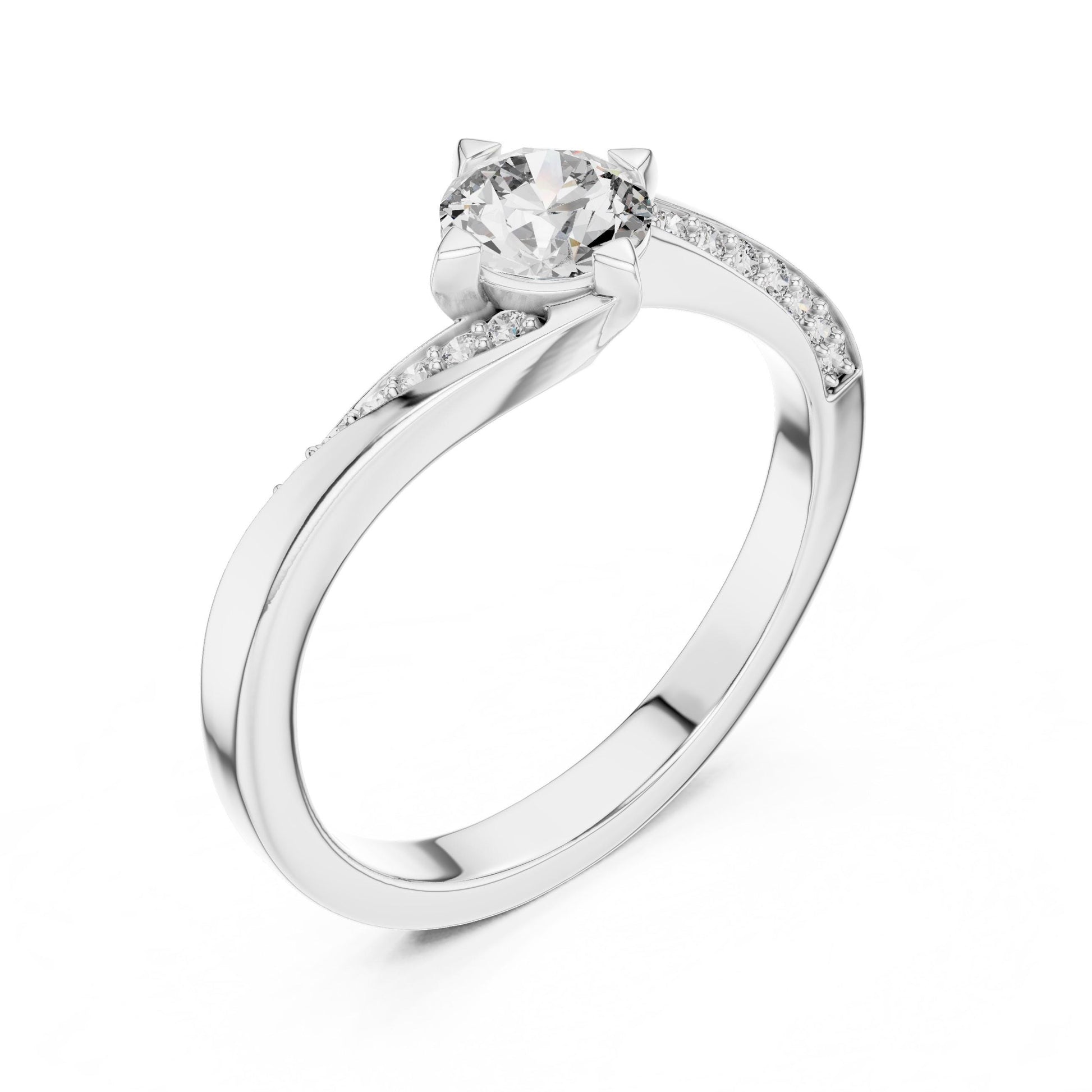 Riora twisted moissanite diamond engagement ring with round cut stones, unique wedding band for women, elegant promise ring design