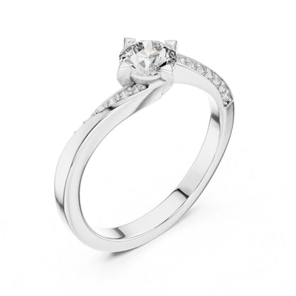 Riora twisted moissanite diamond engagement ring with round cut stones, unique wedding band for women, elegant promise ring design