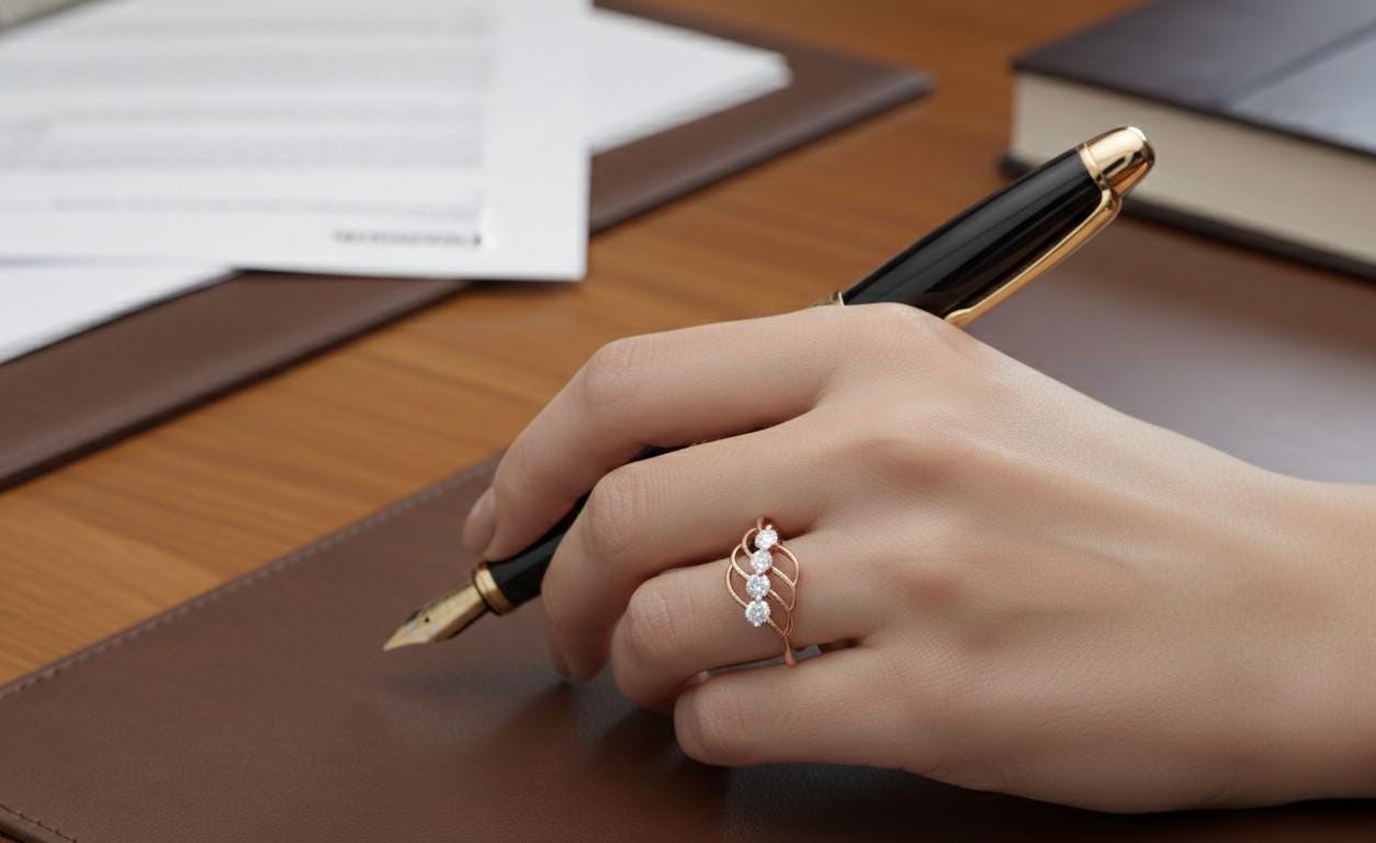 Moissanite Wave Ring | Diamond Alternative Promise Ring | Hypoallergenic Gold Silver Rose Gold