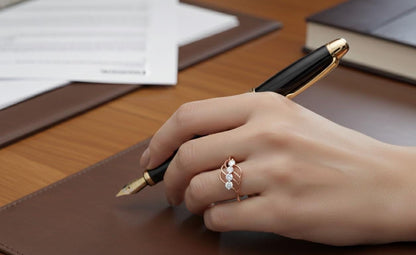 Moissanite Wave Ring | Diamond Alternative Promise Ring | Hypoallergenic Gold Silver Rose Gold