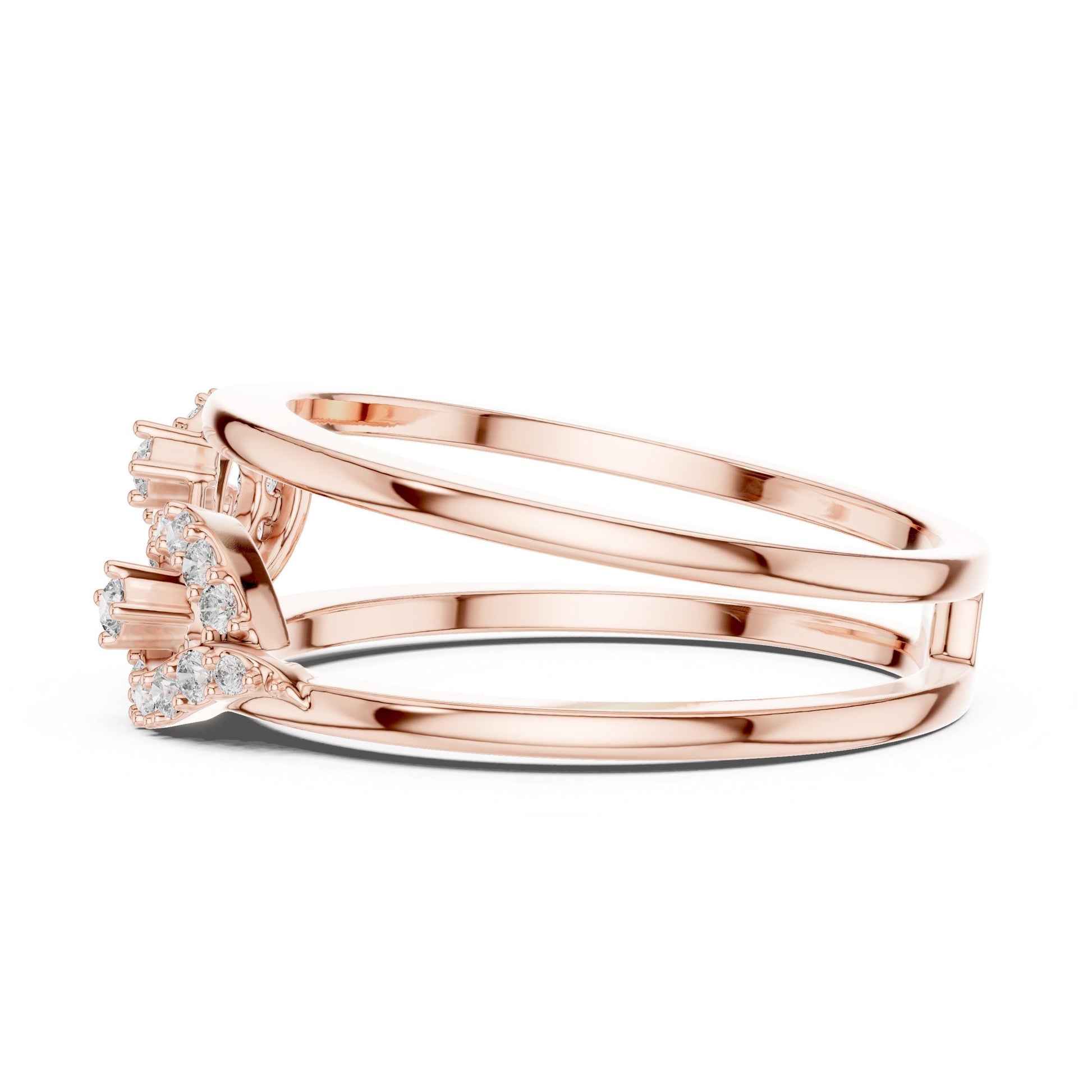 Riora Infinity Halo Moissanite diamond ring in gold and rose gold, dainty engagement and promise band bridal jewelry.