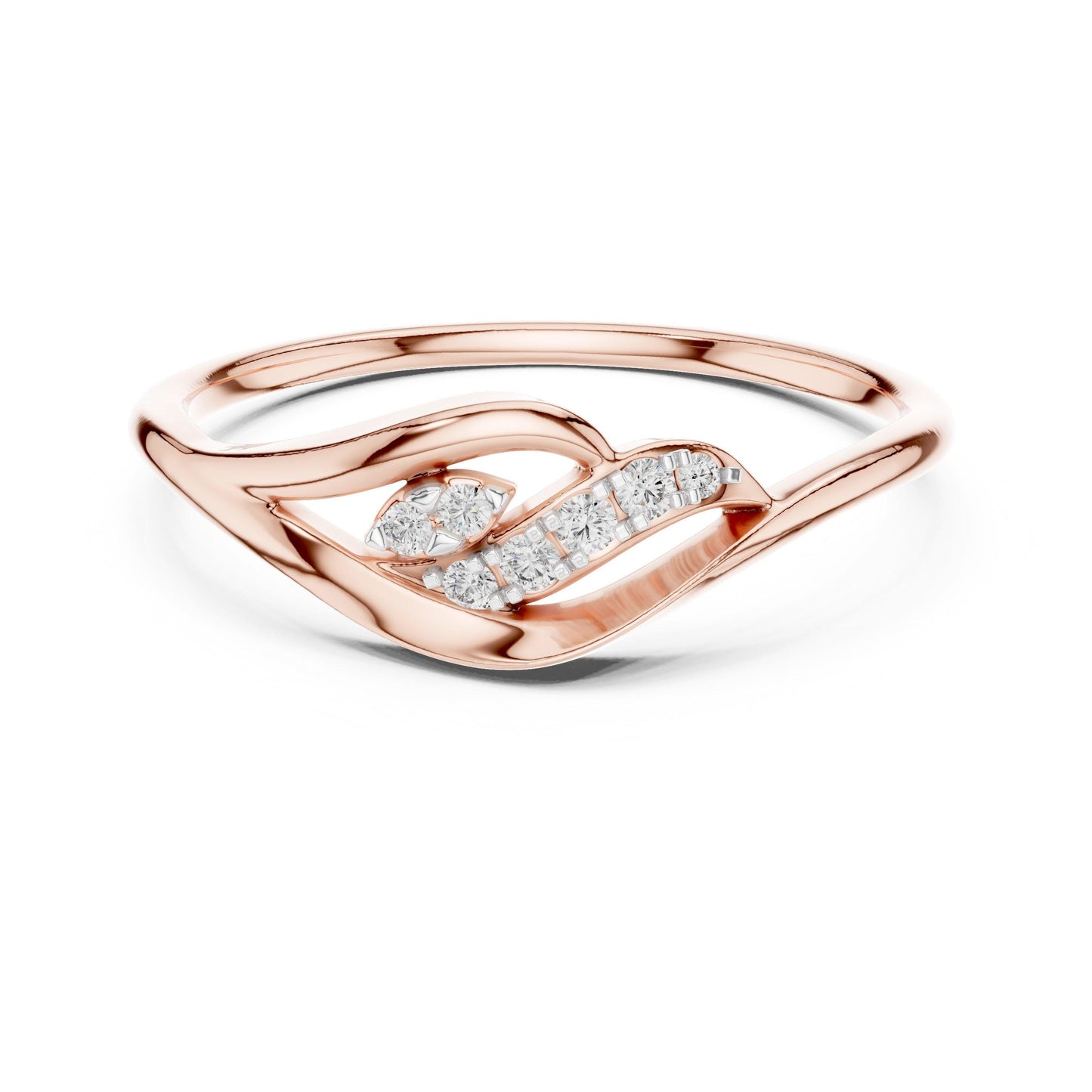 Riora Moissanite leaf vine ring in rose gold, minimalist nature-inspired bridal band with leaf and vine design for women.