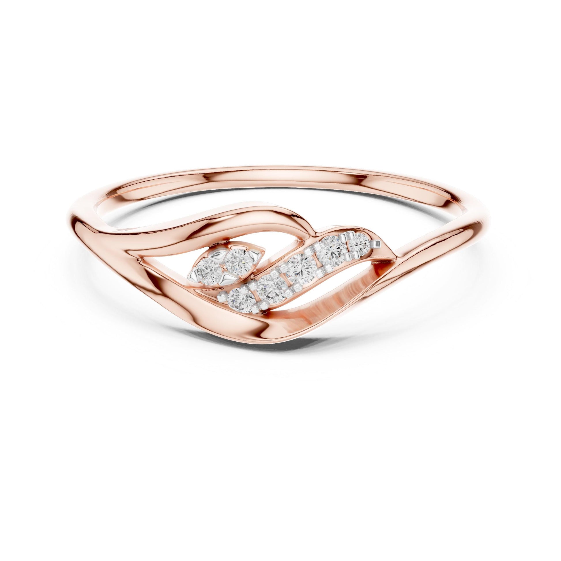 Riora Moissanite leaf vine ring in rose gold, minimalist nature-inspired bridal band with leaf and vine design for women.