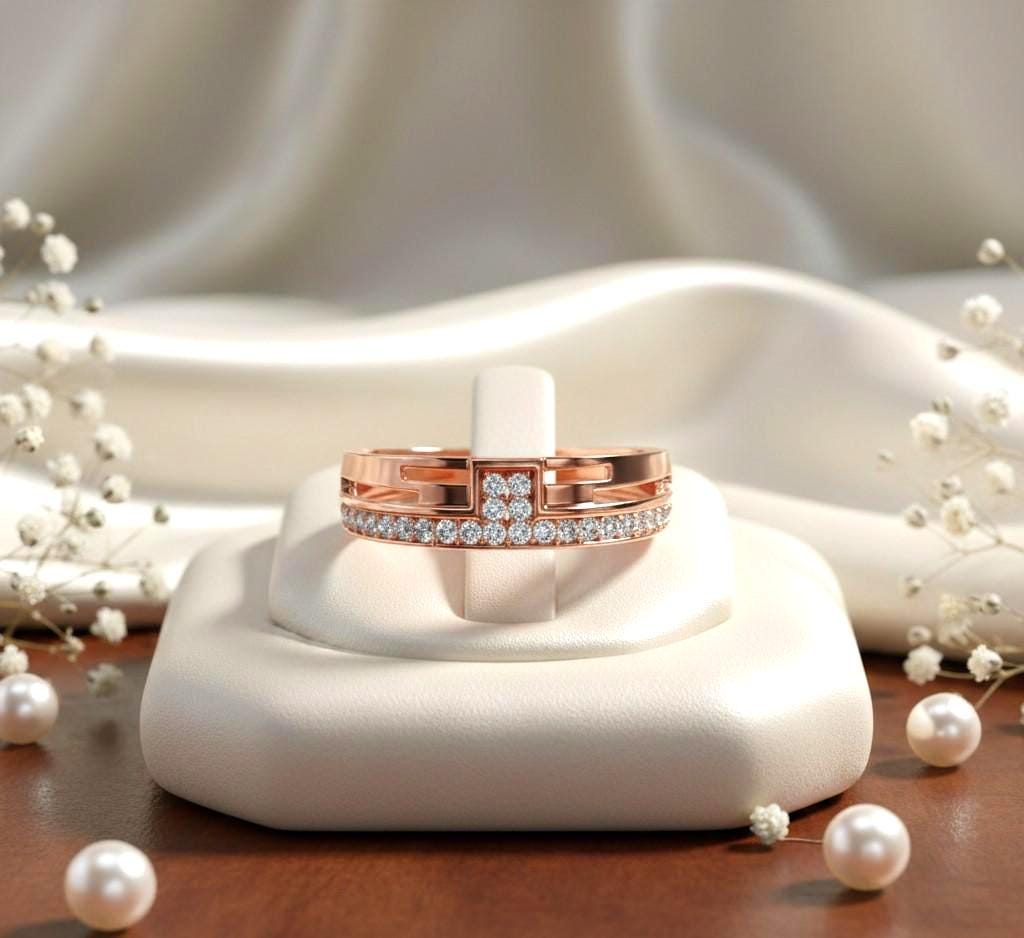 Riora luxury CZ band ring for women, gold and silver wedding and anniversary jewelry, hypoallergenic and nickel-free.