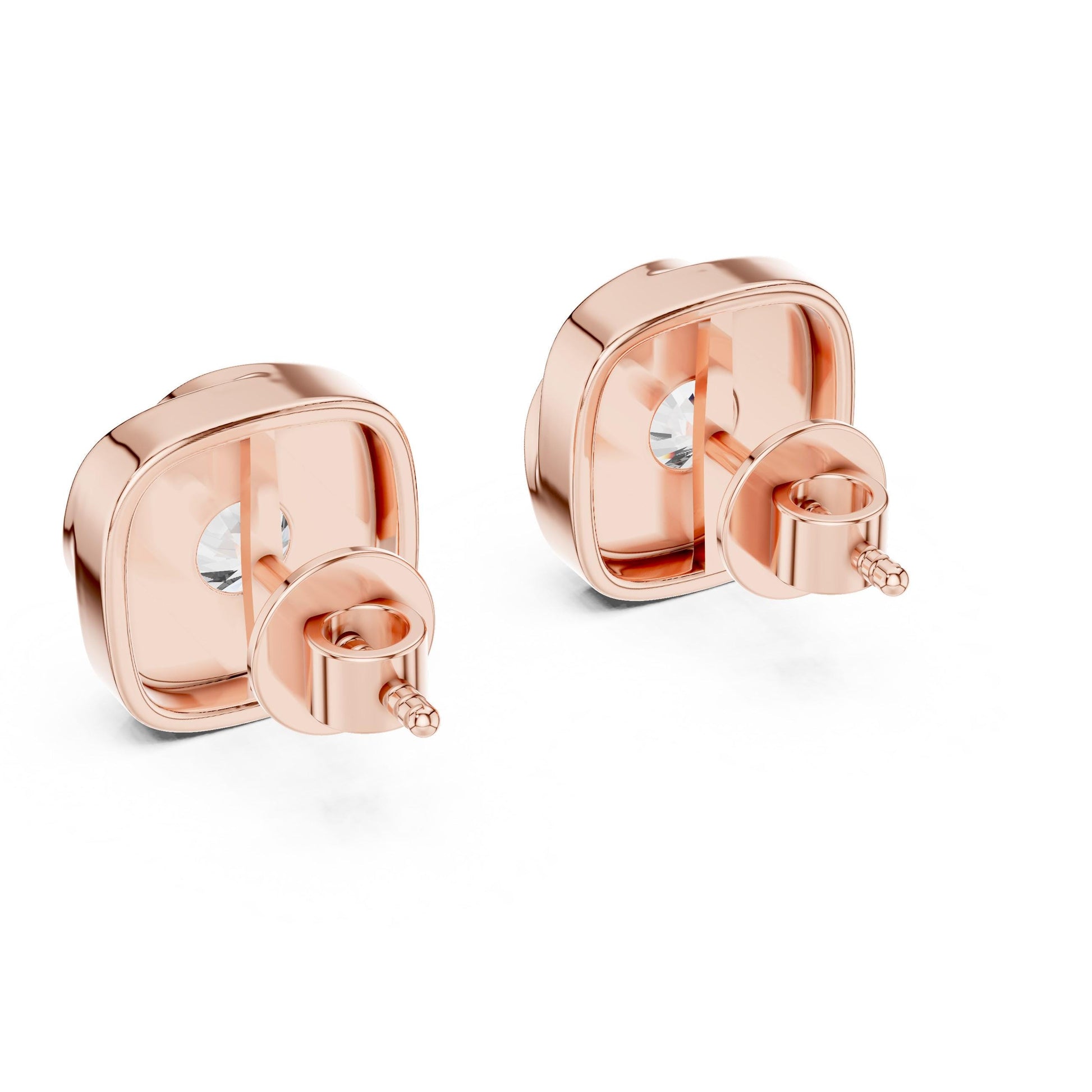 Riora moissanite diamond stud earrings in gold, rose, and silver, minimalist sparkling bridal jewelry for wedding and gift use