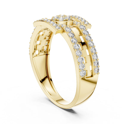 Riora luxury CZ halo band ring in rose silver with sparkling stones, hypoallergenic statement wedding or anniversary ring.