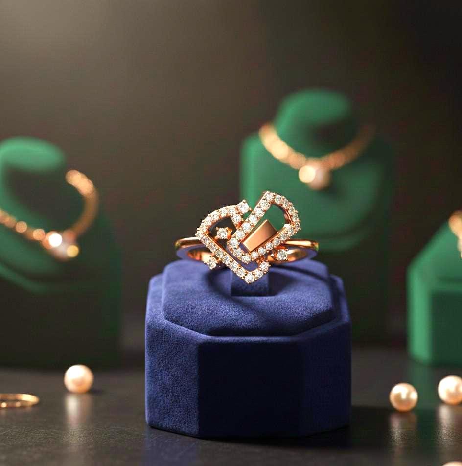 Riora luxury geometric moissanite diamond ring with gold and silver band, minimalist modern jewelry for engagement or statement wear