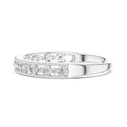 Riora Moissanite wedding band eternity ring in rose gold, silver, and gold stackable rings for bridal and anniversary occasions