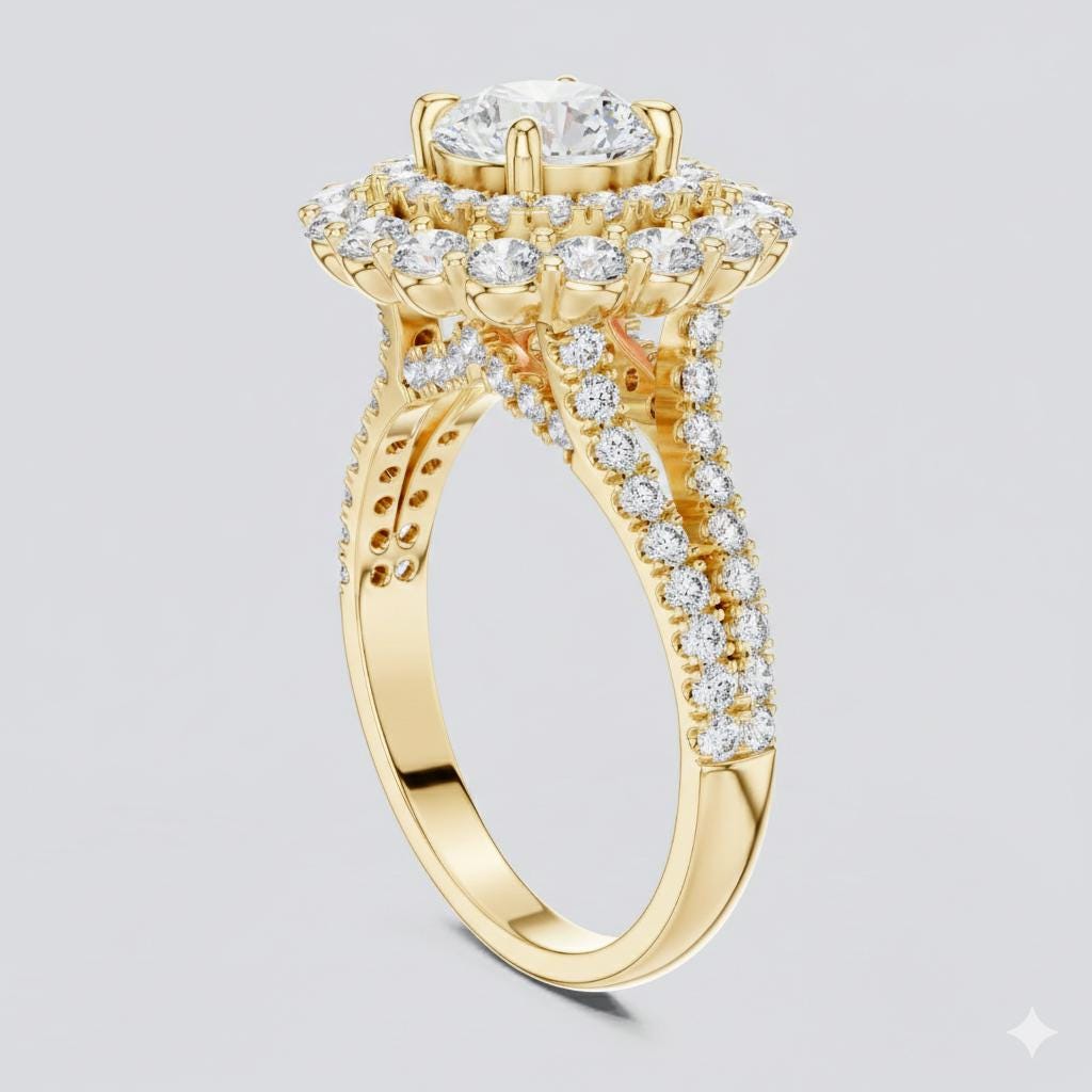 Luxury Halo Engagement Ring | Cubic Zirconia | Gold, Rose Gold & Silver