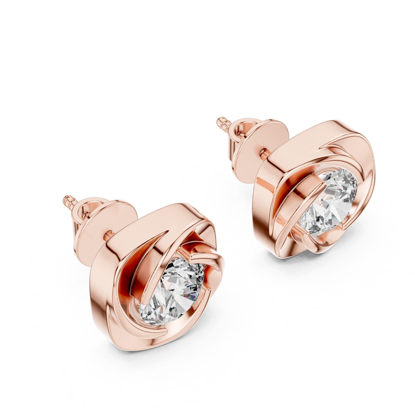 Riora moissanite diamond stud earrings in gold, rose, and silver with minimalist sparkling design, perfect for wedding jewelry.