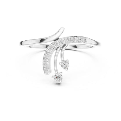 Riora moissanite curved diamond ring in gold, rose gold, and silver, minimalist stacking design, perfect for engagement or jewelry collection.