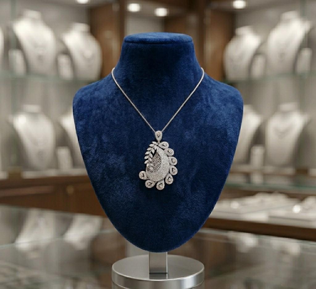 Riora Paisley Moissanite diamond pendant necklace with teardrop shape, sparkling jewelry for women, elegant wedding gift.