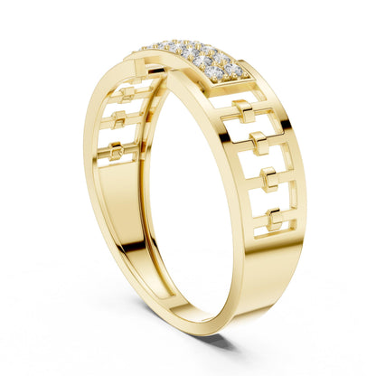 Gold rose silver wide CZ link band ring for women, hypoallergenic wedding and promise jewelry by Riora, showcasing a bold statement design.