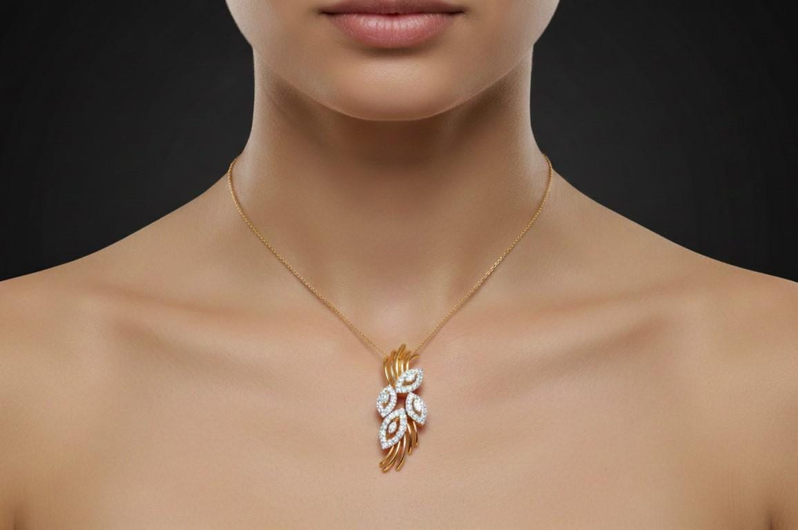Moissanite Leaf Pendant Necklace, Hypoallergenic Adjustable Chain