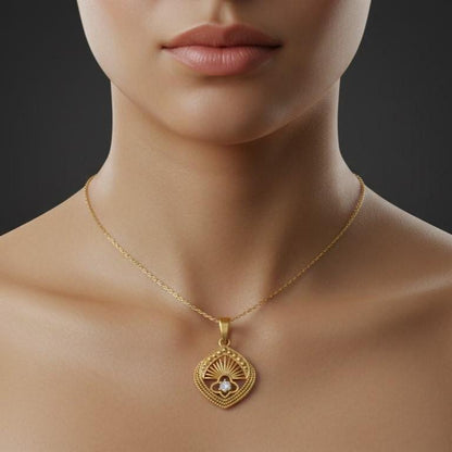 Moissanite Pendant Necklace | Hypoallergenic Teardrop Sunburst Design | Gold, Rose Gold, Silver