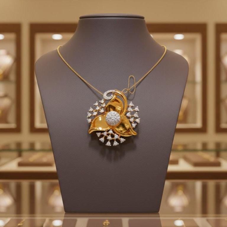Moissanite Flower Necklace, Gold Rose Silver Floral Jewelry, Elegant Gift for Her, Anniversary Valentine