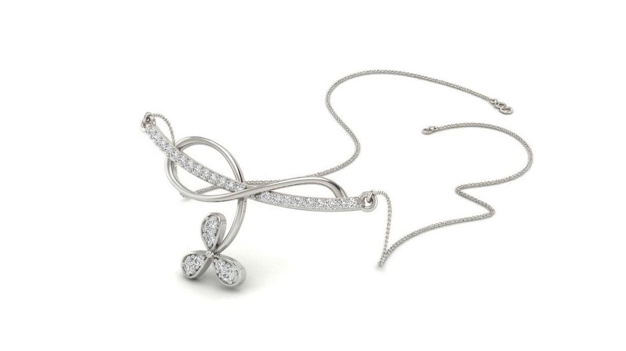 Riora infinity moissanite butterfly necklace in rose gold, dainty minimal jewelry pendant for women with butterfly design.