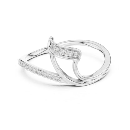 Riora elegant moissanite wave ring with minimalist open band in gold, rose gold, and silver, stacking jewelry design.