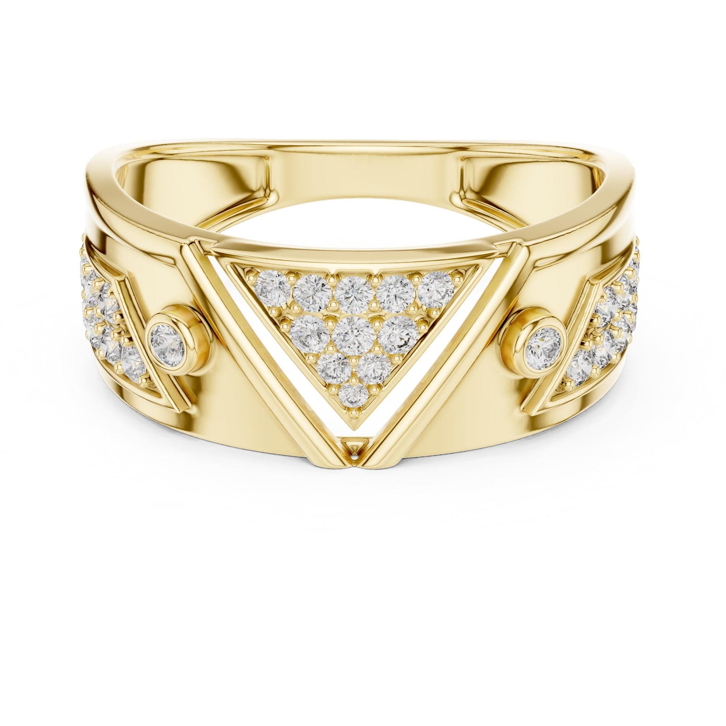 Riora luxury moissanite statement ring in gold, bold cocktail band design, perfect bridal or birthday gift for her.