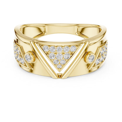 Riora luxury moissanite statement ring in gold, bold cocktail band design, perfect bridal or birthday gift for her.