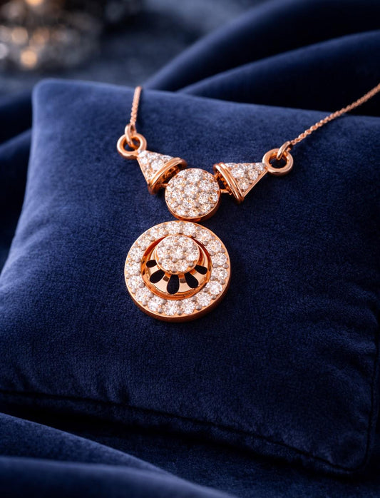 Riora moissanite statement pendant necklace with halo drop design in rose gold and silver for women’s wedding jewelry