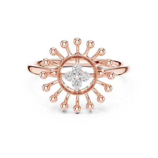 Riora moissanite sunburst halo engagement ring in rose gold, silver, vintage celestial style for wedding or special occasions