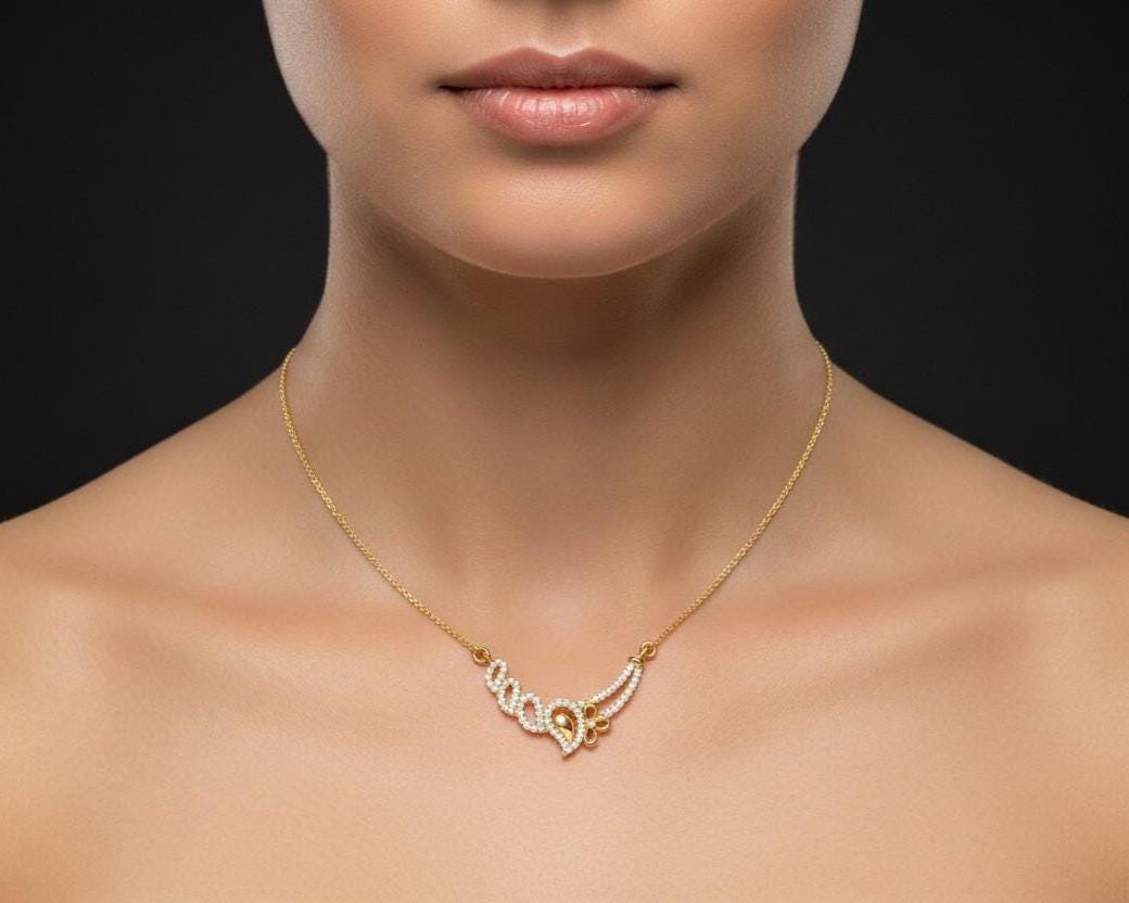 Riora rose gold floral swirl necklace with moissanite diamonds, elegant wedding jewelry pendant for women.