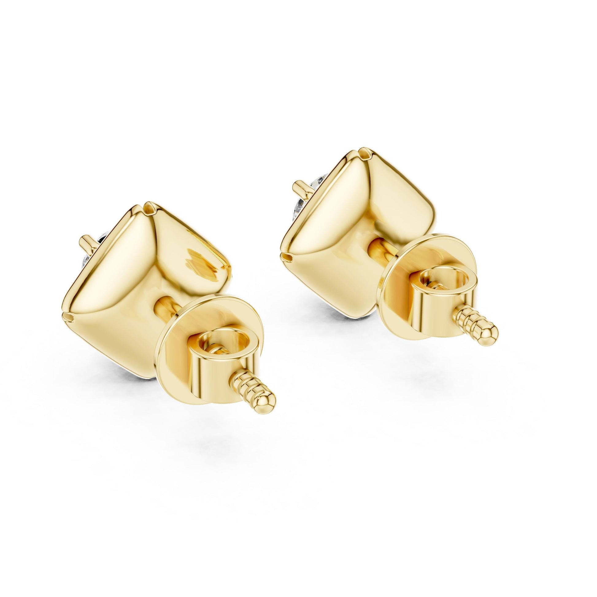 Riora moissanite stud earrings in rose gold, gold, and silver with minimalist bridal design, perfect for wedding jewelry and gifts.