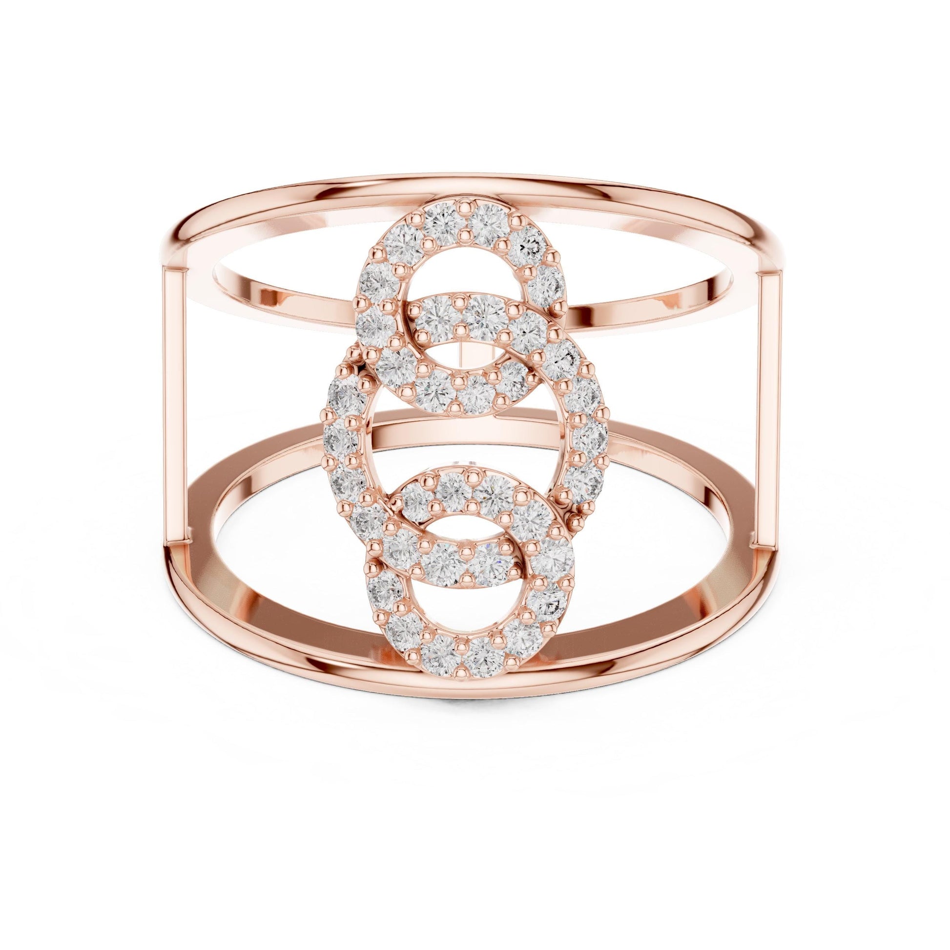 Riora infinity moissanite diamond statement open double band ring with minimalist modern design, elegant jewelry piece.