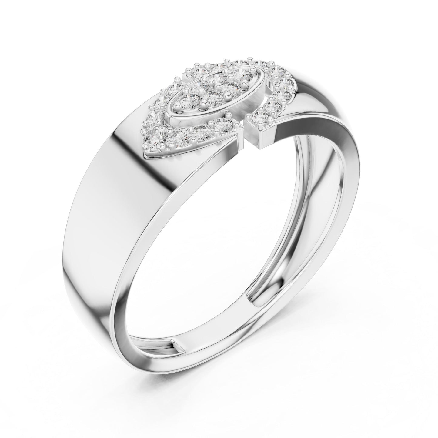 Riora moissanite statement band ring for women, dainty wedding and anniversary stackable bridal jewelry with sparkling stones.
