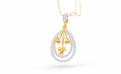 Moissanite Teardrop Pendant Necklace, Floral Diamond Look Charm in Gold Rose Gold Silver Gift