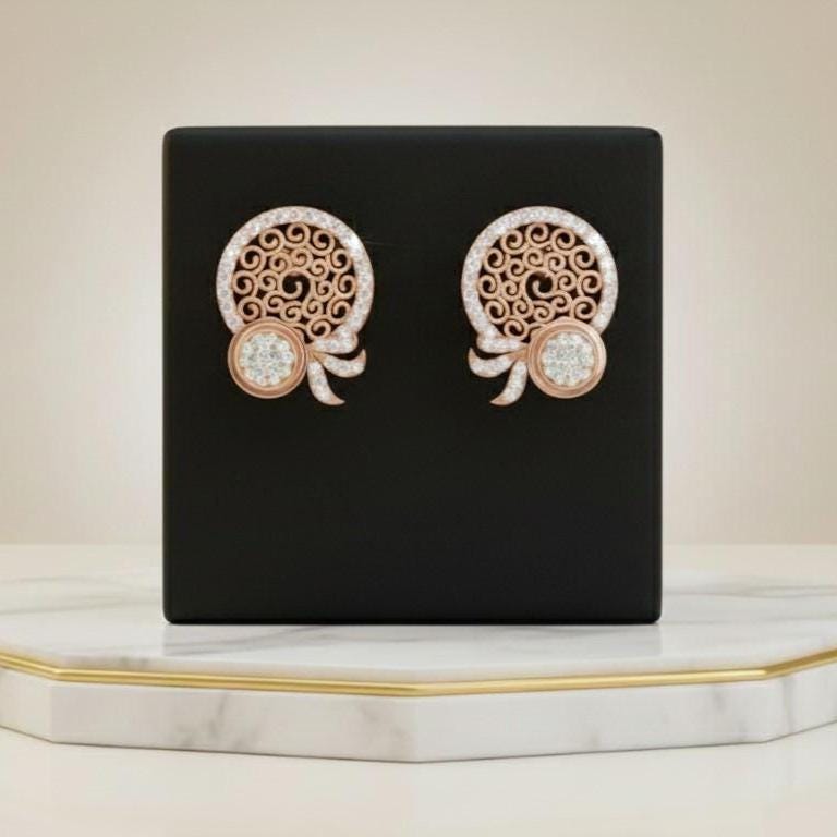 Moissanite Filigree Circle Stud Earrings for Women | Gold, Rose Gold & Silver | Bridal & Anniversary Gift