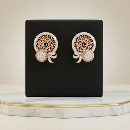 Moissanite Filigree Circle Stud Earrings for Women | Gold, Rose Gold & Silver | Bridal & Anniversary Gift