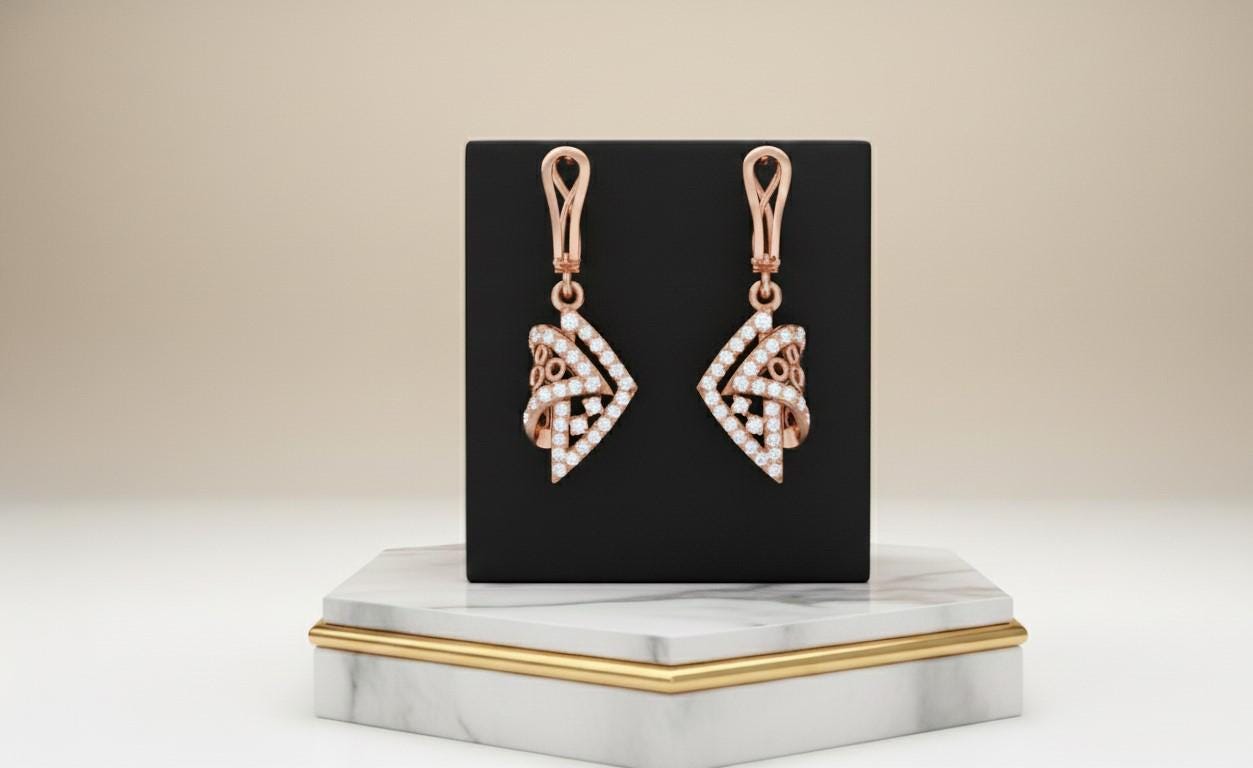 Moissanite Geometric Drop Stud Earrings | Hypoallergenic Luxury | Gold, Rose Gold, Silver