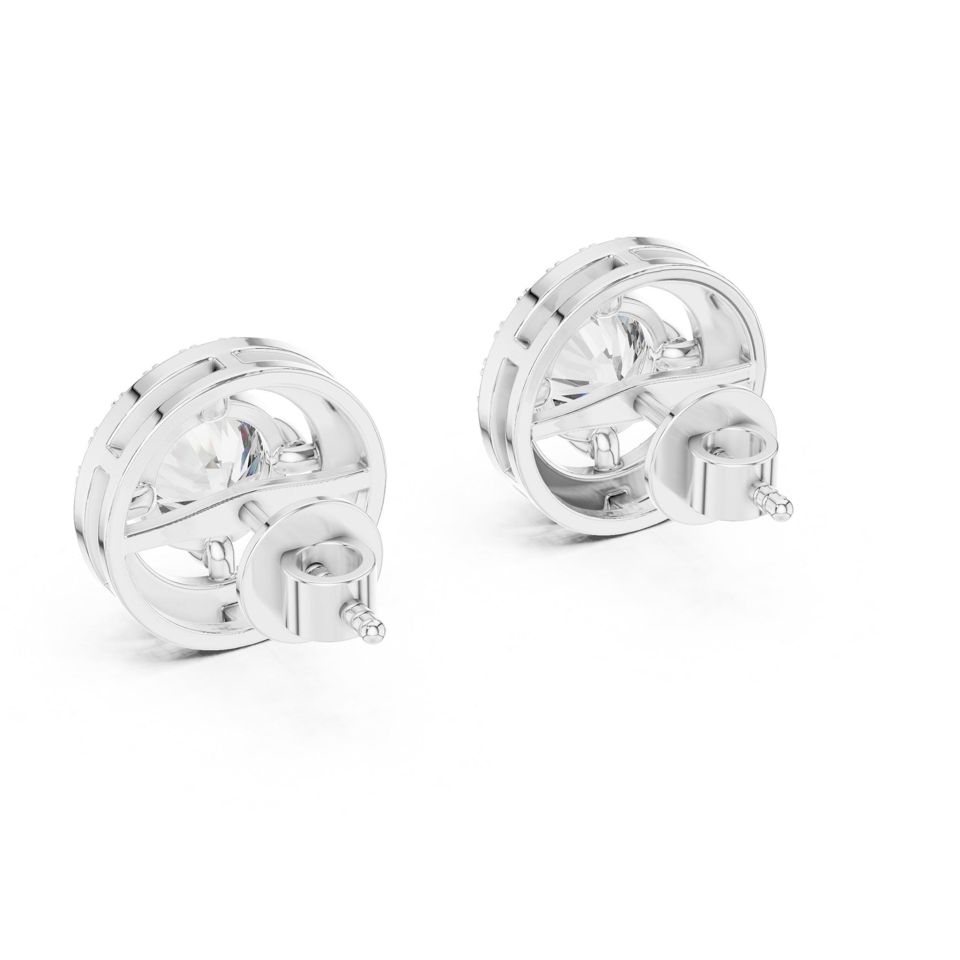 Riora 6.5mm Moissanite diamond halo stud earrings in gold and rose gold, bridal wedding jewelry, gift accessories