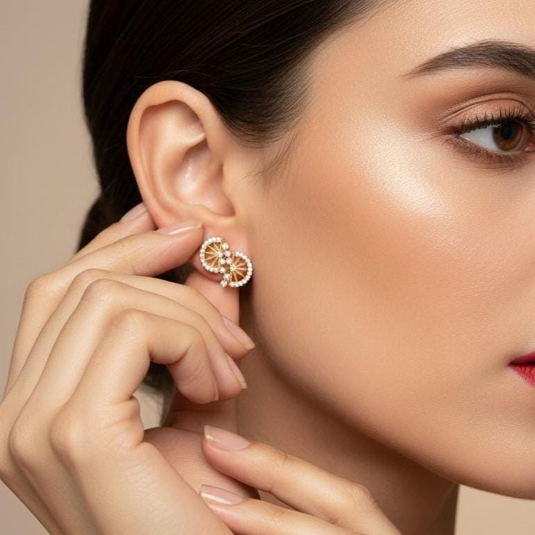 Moissanite Wheel Stud Earrings for Women | Gold, Rose Gold & Silver | Bridal & Anniversary Gift