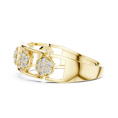 Riora cubic zirconia hexagon band ring for women in gold, rose gold, and silver, size 5-11, wedding and promise jewelry.