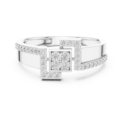 Riora luxury moissanite geometric minimalist gold and silver engagement ring with dainty modern band and clean design.