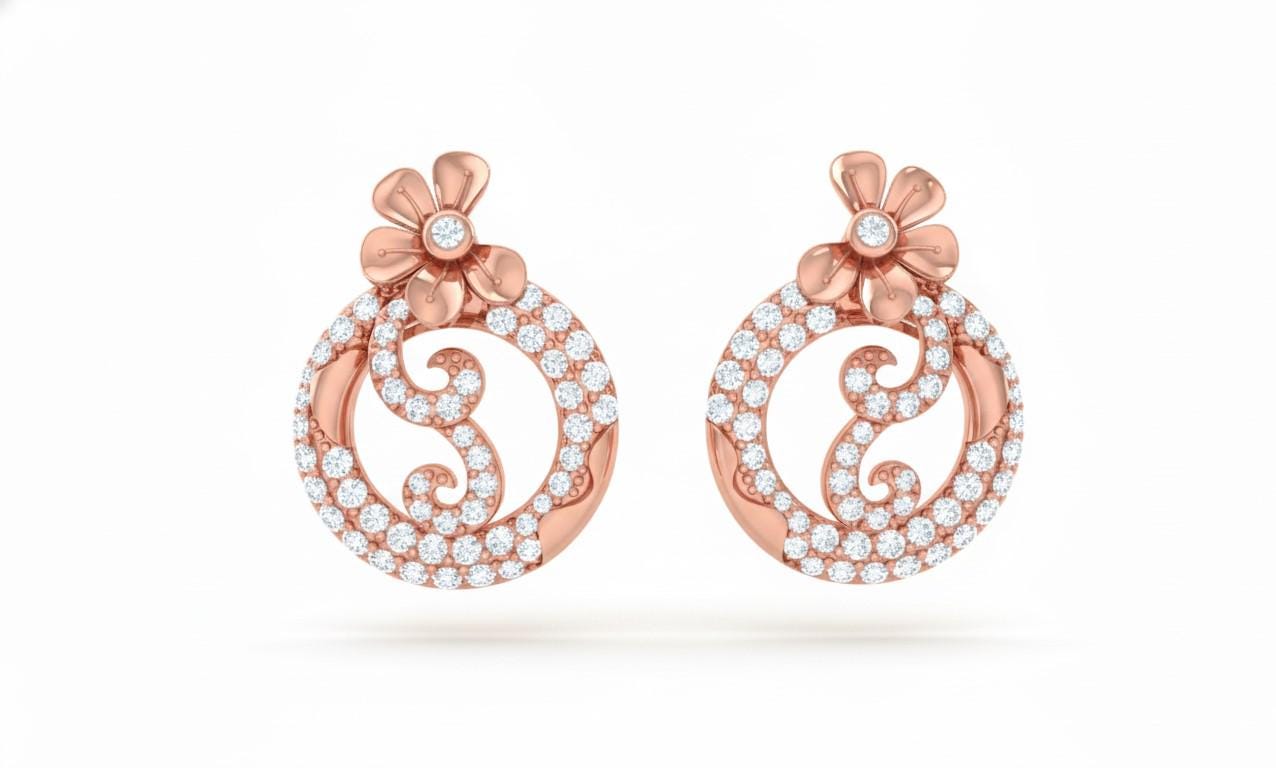 Moissanite Floral Circle Stud Earrings in Gold Rose Gold Silver | Hypoallergenic Luxury Wedding Gift for Women
