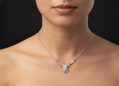Floral Pendant Necklace, Rose Gold Silver, Adjustable 22 Inch Chain